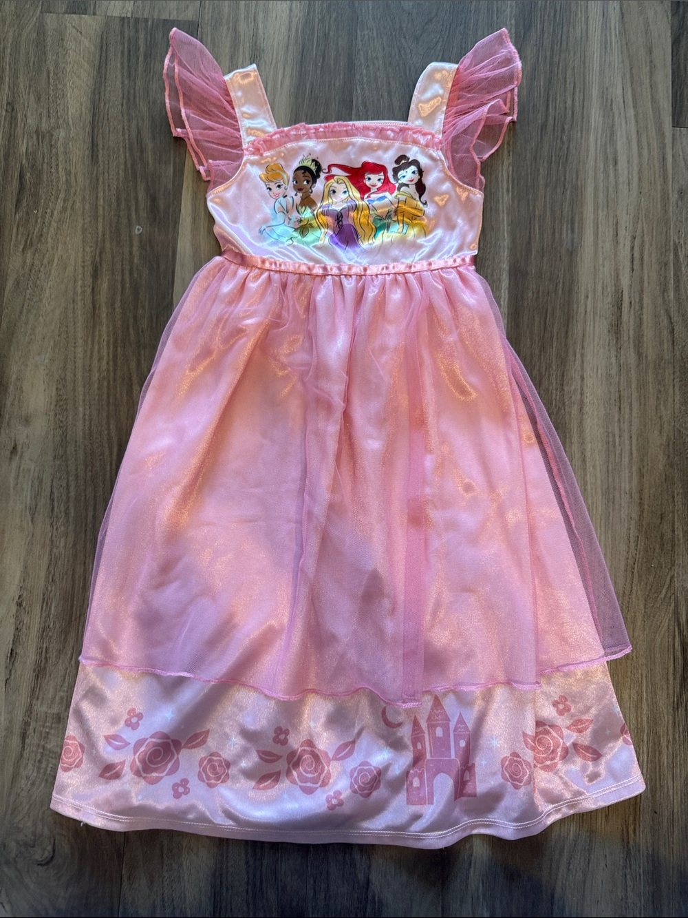 Disney Pink Princess Character Dress with Tulle Flutter Sleeves